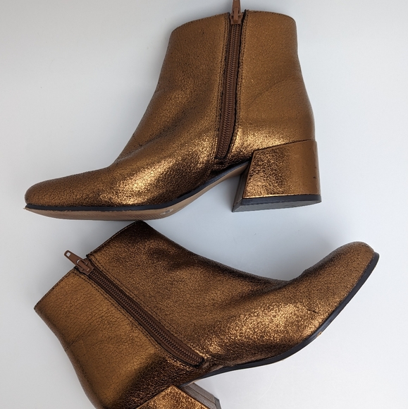 Sole Society Boot Copper Tashia Metallic Ankle Boot Size 7.5M Square Toe - Picture 10 of 16